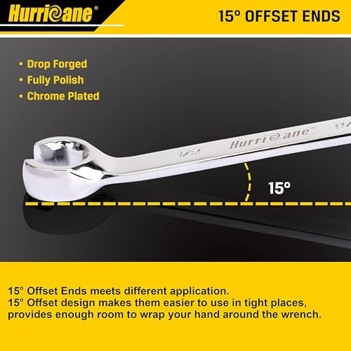 HURRICANE Flare Nut Wrench Set, SAE 6 Piece Brake Line Wrench Set | 1/4 to 1 Inch, 15 Degree Offset Double Open End, Organizer Pouch, Fuel Tube Repair