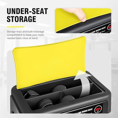 DNA Motoring Mobile Plastic Tool Seat Rolling Garage Work Stool with Under-Seat Storage & Tray for Workshop Auto Repair Shop, Yellow/Black, TOOLS-00368 - style: UP200lbs Blue