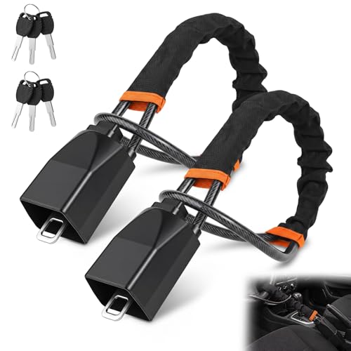 Car Steering Wheel Lock, 2PC Car Anti Theft Device, Seat Belt Lock | Thickened Steel Wire, Max 17” Locking Length, Easy Storage, 3 Keys per set, Fits Most Vehicles, Trucks, SUVs, Vans - color: Black and Black
