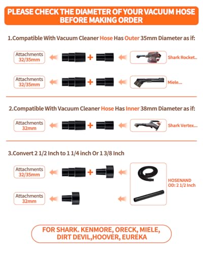5 PCS Vacuum Hose Adapter Kit, Universal Shop Vac Vacuum Hose Adapter, 2-1/2'' to 1-1/4'', 1-1/4'' to 1-3/8'' to 1-1/2'', 1-3/8'' to 1-1/4'', 32mm to 35mm, 32mm to 38mm, 32mm to 45mm for Wet Dry Shop