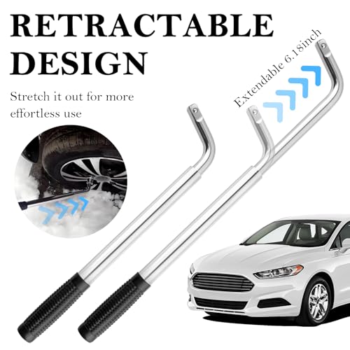 Stacool Extendable Lug Wrench with Double-Sided Sockets of 17mm/19mm and 21mm/23mm, Universal Wrench for Most Vehicle Lug Nuts