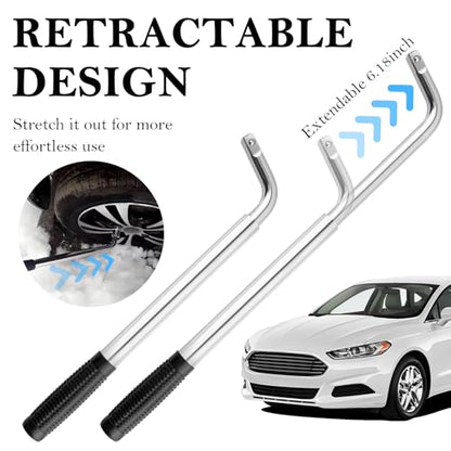 Stacool Extendable Lug Wrench with Double-Sided Sockets of 17mm/19mm and 21mm/23mm, Universal Wrench for Most Vehicle Lug Nuts