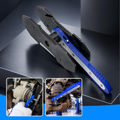 Brake Caliper Compression Tool, Ratcheting Caliper Piston Compressor Tool | for Single, Twin & Quad Pistons, Fits Cars/Trucks/SUVs, Includes 2 Hooks, 2 Steel Plates & Gloves