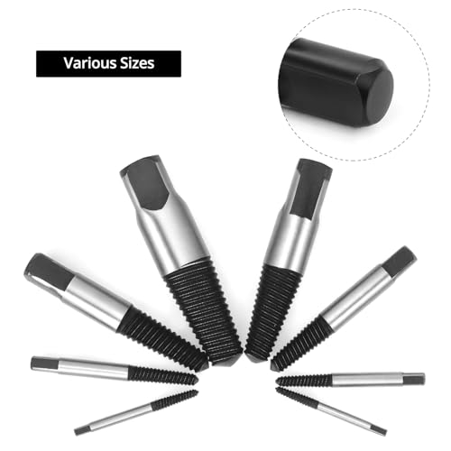 QWORK 8 Pieces Broken Water Pipe Extractor Set - Alloy Steel Screw Extractors, Damaged Screw Bolts Removal