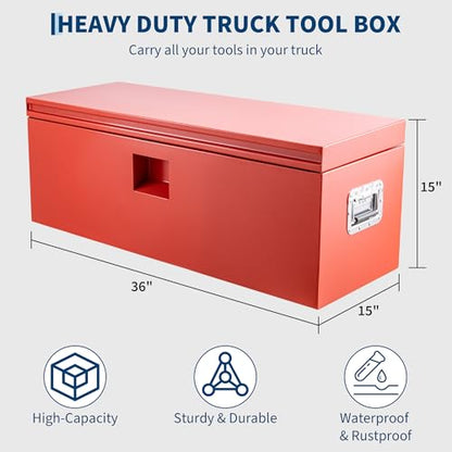 Industrial Steel Truck Tool Box w/Gas-Shock Lid, Pry-Resistant Security & Weatherproofing Toolbox Organizer Chest Fits Pickup, Truck Bed, RV, Trailer - color: Red, size: 15X15X36 inch