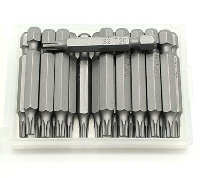 TEMO 20 pc T20 Torx 6 Point Impact Ready 2 Inch Length Screwdriver Insert Bits Hex Shank with Quick Release Slot - size: 20 pc T20 2"