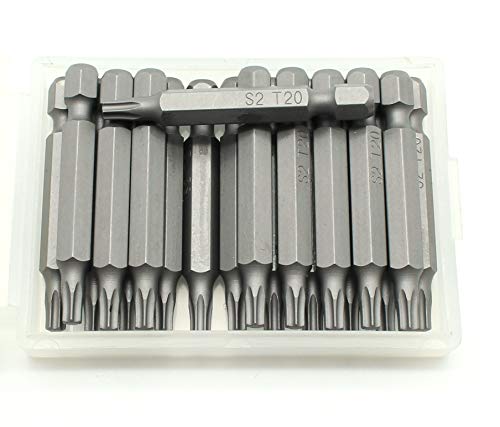 TEMO 20 pc T20 Torx 6 Point Impact Ready 2 Inch Length Screwdriver Insert Bits Hex Shank with Quick Release Slot - size: 20 pc T20 2"