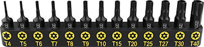 LEXIVON 13-Piece Tamper Resistant Star Bits, Premium S2 Alloy Steel, T4 - T40 | Impact Grade Security Torx Bit Set, 1/4-inch Hex Shank (LX-301)