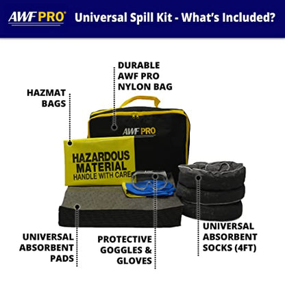 AWF PRO Portable Universal Spill Kit, 35 Pieces | Perfect for Trucks, Restaurants, Vehicles, & Homes, Includes Durable Storage Bag, Sorbent Socks & Pads, & Accessories - size: Universal Spill Kit