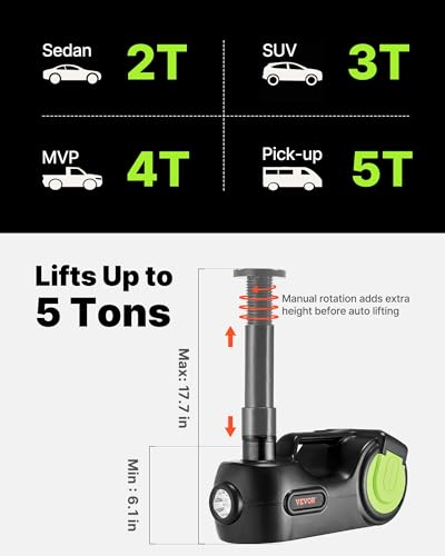 VEVOR Electric Car Jack 5 Ton Car Jack Hydraulic with Electric Impact Wrench, LED Light Hydraulic Auto Repair Tool, 135-360 mm Lifting Range for SUV MPV Sedan Truck Repair