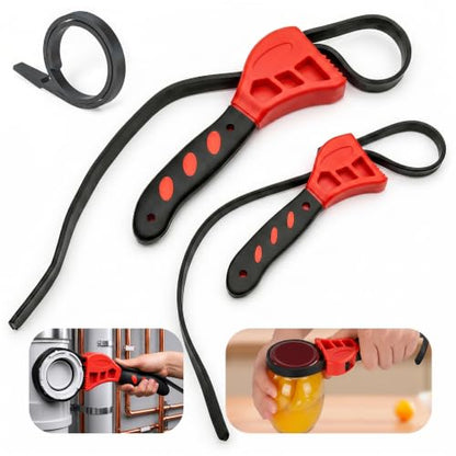 2-Pack Adjustable Rubber Strap Wrench Set – 6" & 8" Multi-Purpose Belt Wrench for Plumbing, Oil Filter Removal, Jar Opening – Non-Slip Strong Grip, Ideal for Weak Hands & Tight Spaces