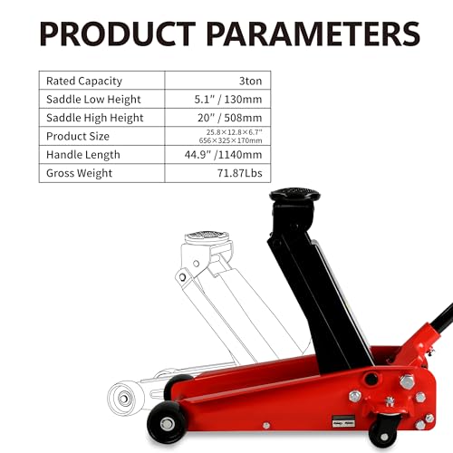 3 Ton Red Low Profile Trolley Floor Jack,Professional Steel Racing Jack with Single Piston Quick Lift Pump,Heavy Duty Hydraulic Lifting Range 5.1''-20'',3 Ton(6,000 lb) Capacity - color: 3 Ton-Lift Range 5.1"-20"(RED), size: 3 Ton