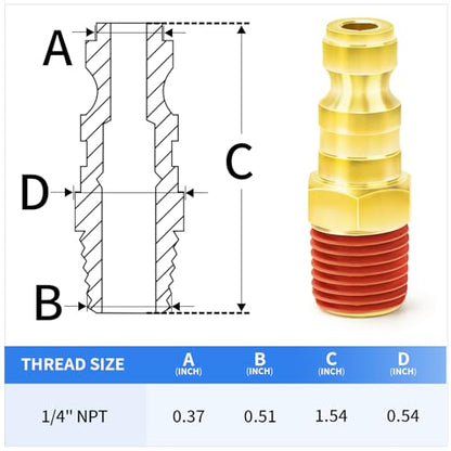 ChillWaves Automotive T-Style Air Plug, 1/4" NPT Male Pneumatic Plugs, Air Compressor Accessories Fittings(20-PACK) - size: 1/4" MNPT, style: PACK OF 20