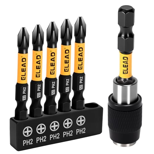 6-Piece Phillips Bit #2 Impact, 2 Inch Magnetic Phillips Head Drill & Screwdriver Bit with Magnetic Bit Holder, S2 Steel, 1/4" Hex Shank, PH2 for Impact Driver, Professional & DIY Use - style: 6-Piece