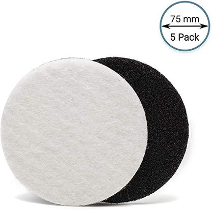 Glass Polish 3 inch (75mm) Pack of 5 Felt Polishing Pads for Polishing Glass, Plastic, Metal and Marble - GP11007