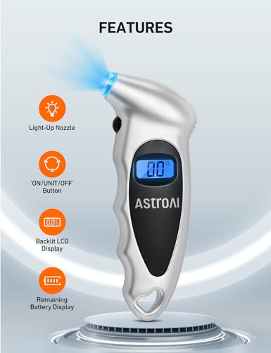 AstroAI Digital Tire Pressure Gauge 0-150PSI Calibrated to ANSI B40.7 +/-1PSI, 4 Units for Car Truck Bicycle with Backlight LCD, Silver, 3Pack - size: 3Pack