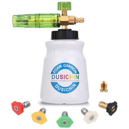 DUSICHIN DUS-007 Snow Foam Lance Foam Cannon Adjustable Jet Wash, Quick Release 1/4" Fitting 5 Pressure Washer Nozzles for Car Detailing Pressure Washer Black