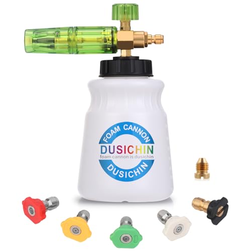 DUSICHIN DUS-007 Snow Foam Lance Foam Cannon Adjustable Jet Wash, Quick Release 1/4" Fitting 5 Pressure Washer Nozzles for Car Detailing Pressure Washer Black