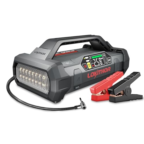 LOKITHOR JA400 1750A 12V Jump Starter with Air Compressor, 60W Two-Way Fast Charing, Lithium Car Battery Starter with 150PSI Digital Tire Inflator, Booster Pack for 7.5L Gas or 5.5L Diesel Engines