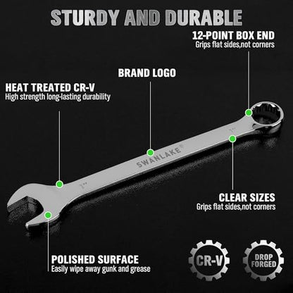 SAE Wrench Set, Large Wrench Set, 6-Piece 15/16″, 1", 1-1/16", 1-1/8", 1-3/16", 1-1/4" Long Big Box End Wrenches Tools Set with Rolling Pouch, 12 Point Combination Wrenches Sets - style: 6PCS SAE
