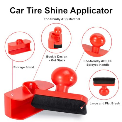 UNIMEIX Tire Shine Applicator Brush Large Vegan Tire Shine Brush with Storage Stand for Vehicles Tire Shine Polish Wax and Car Wash (Red) - color: Red