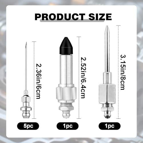 7 PCS Grease Gun Needle Tip Kit, Including 5 Grease Needle Nozzles 1 Dispenser 1 Rubber Nipple Adapter, Auto Tip Fitting Injector Tool Accessories Set for Small and Confined Spaces
