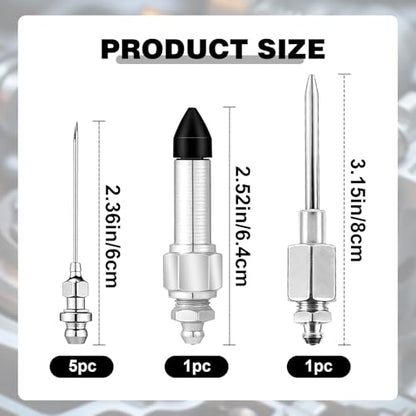 7 PCS Grease Gun Needle Tip Kit, Including 5 Grease Needle Nozzles 1 Dispenser 1 Rubber Nipple Adapter, Auto Tip Fitting Injector Tool Accessories Set for Small and Confined Spaces