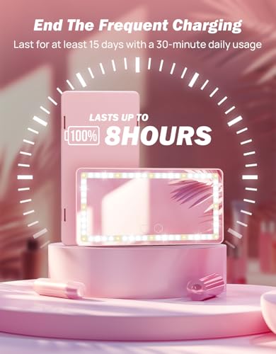 JOYTUTUS Car Sun Visor Vanity Mirror, Car Mirror with 3 Light Modes & 60 LEDs, Rechargeable, Touch Control, Universal Fit - color: Pink