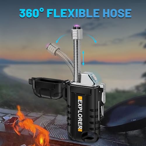 Lafagiet USB C Rechargeable Lighter, 360° Flexible Neck, Wind & Water Proof, Electric Arc Lighters for Candle, Camping - color: F37-bk