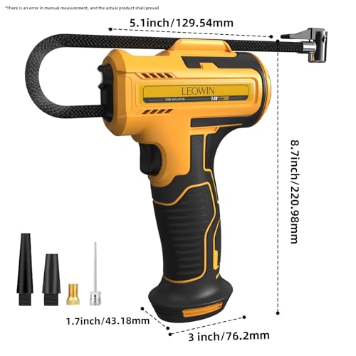 Tire Inflator Portable Air Compressor, Cordless Handheld Air Pump with Digital Tire Pressure Gauge/LED Light，Tire Pump with Rechargeable Battery, for Cars, Motorcycles, Bikes, Ball