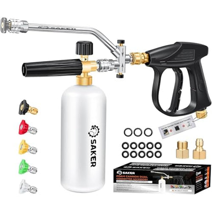 Saker Foam Cannon Dual Connector Accessory for Pressure Washer Kit,with Foam Cannon Dual Connector,Pressure Washer Gun for Car Washing and Cleaning,5 Power Washer Sprayer Nozzles - size: Four-Piece Set