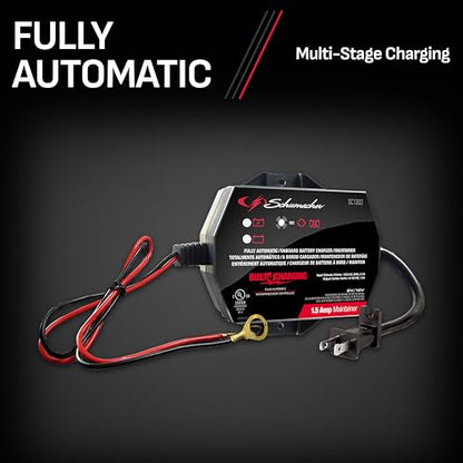 Schumacher Electric 1.5A Car Battery Charger and Maintainer, 3-in-1 Solution, for 6V/12V Power Sport, Automotive, and Marine Batteries, SC1300