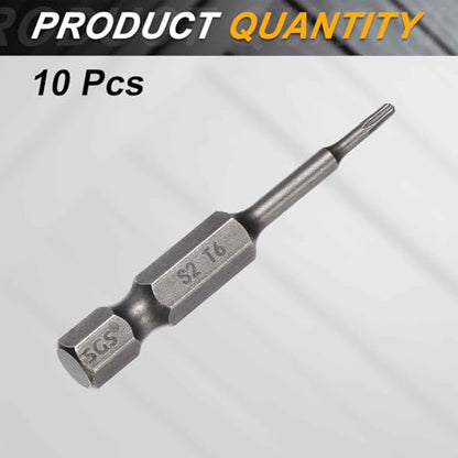 HARFINGTON 10pcs T6 Torx Head Screwdriver Bit 1/4" Hex Shank 2" (50mm) Long Magnetic No Hole Tip Tamper Proof 6 Point Star Screw Driver Drill Bits S2 Steel Industrial Power Screwdrivers - size: T6 x 2"