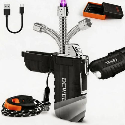 DEWEL Rechargeable Electric Arc Lighter, Waterproof USB C Lighter with LED Battery Display, Flashlight, and 360° Flexible Extendable Neck, Perfect for Candle, Camping, and Outdoor Adventure