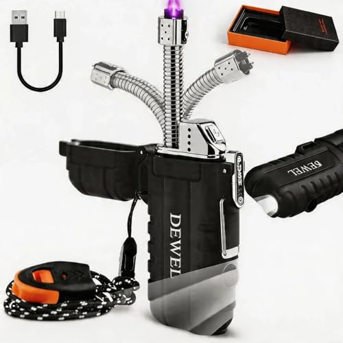 DEWEL Rechargeable Electric Arc Lighter, Waterproof USB C Lighter with LED Battery Display, Flashlight, and 360° Flexible Extendable Neck, Perfect for Candle, Camping, and Outdoor Adventure