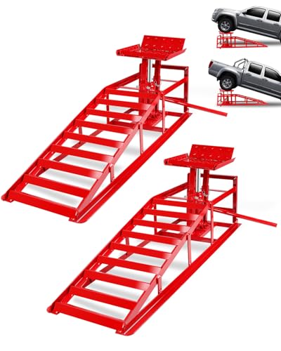 GarveeTech 2 Pack Hydraulic Car Ramps 5T 11000lbs Low Profile Car Lift Service Ramps Truck Trailer Garage, Height Hydraulic Vehicle Ramps - color: Red