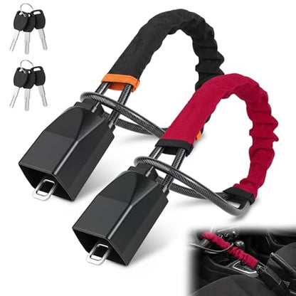 Car Steering Wheel Lock, 2PC Car Anti Theft Device, Seat Belt Lock | Thickened Steel Wire, Max 17” Locking Length, Easy Storage, 3 Keys per set, Fits Most Vehicles, Trucks, SUVs, Vans - color: Black and Red