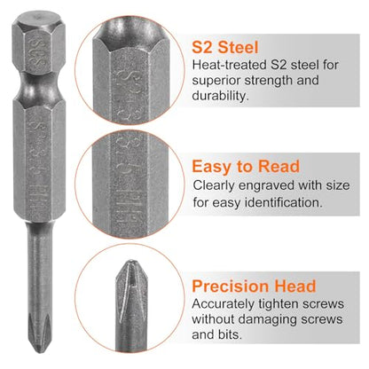 HARFINGTON 5pcs #1 Phillips Screwdriver Bit PH1 1/4" Hex Shank 2" (50mm) Long Magnetic S2 Steel Industrial Grade Screw Driver Bit Cross Head Electric Drill Bits 0.138" (3.5mm) Rod - size: PH1 x 50mm x 3.5mm