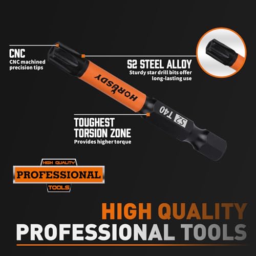 HORUSDY Torx Bit Set, 36pcs Security Torx Bit Set,Tamper Proof Star Bits (T5-T40) for Impact Driver, S2 Steel Screwdriver 1" & 2.3" Long,Torque Security Bits with Storage Box - style: 36pcs Security Torx Bit