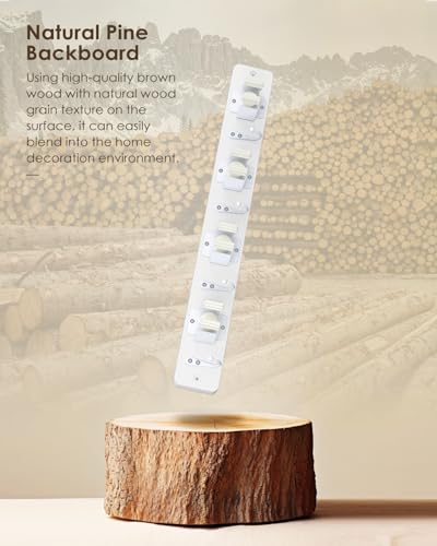 Broom Holder Wall Mounted, 2 Pack White 4 Holders and 4 Hooks Mop Holder, Wooden Mop and Broom Holder with Anti slip rubber, Natural pine wood Brush Holder, Mop Wall Holder with Nail installation | Mop Holder Wall Mount and Broom Hanger for Garage, Laundr