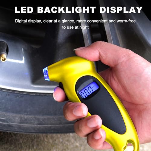 KVAEY Digital Tire Pressure Gauge, 150 PSI 4 Settings Accurate Tire Gauge with Non-Slip Grip, Backlight LCD Tire Pressure Gauge Reader Checker Tool for Car Truck Bicycle Motorcycle (Yellow) - color: Yellow