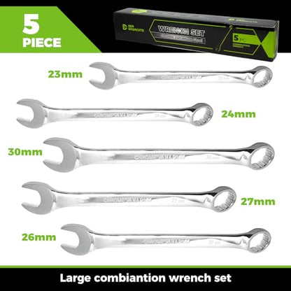 Der Erwachte Large Wrench Set with Rolling Pouch, Metric, 5-Piece, 23mm, 24mm, 26mm, 27mm, 30mm, 12 Point, Chrome Vanadium Steel - size: 5 Piece Metric 23-30mm