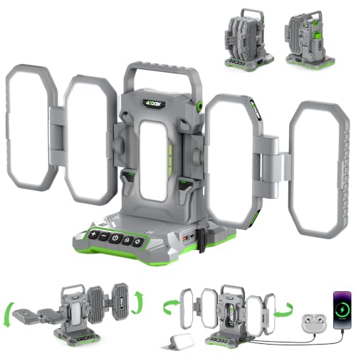 10,000LM Portable LED Work Light Compatible with Ego 56V Battery, 6 Brightness + Boost Mode, 5 Color Temps, Foldable 4-Panel with Detachable Mini Light, Tripod Mount & Hook (Tool Only) - color: Neon Green