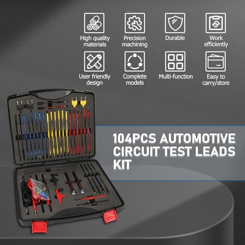 104PCS Automotive Circuit Test Leads Kit, Multimeter Terminal Test Leads Kit Multi Function Probe Test Kit with Heavy Duty Back Probes Test Lead Set Wire Connectors Set with Black Carrying Case - size: 104PCS Automotive Circuit Test Leads Kit