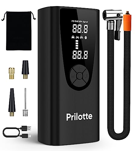 Tire Inflator Portable Air Compressor-Upgrade Air Pump for Car -180 PSI Electric Tire Inflation-Cordless Tire Pump with Pressure Gauge Emergency Light for Motor, Bike, Ball