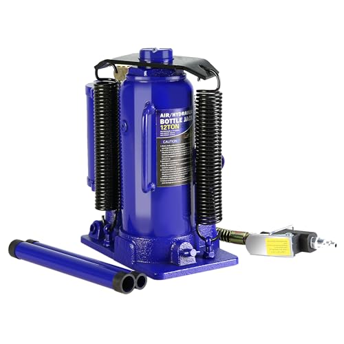 Pneumatic Air Hydraulic Bottle Jack, 12 Ton//24,000 LBS All Welded Bottle Jack, 10.2-20.1 inch Lifting Range, with Manual Hand Pump & Handle,Heavy Duty Auto Truck Travel Trailer Repair Lift Blue - color: Blue, size: 12 Ton