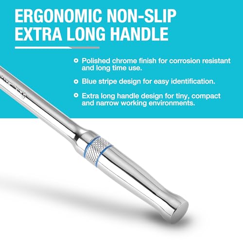 DURATECH Extra Long Handle 1/4-Inch Drive Ratchet, 90-Tooth Ratchet Wrench with 8" Handle and Dust Proof Teardrop Enclosed Head, Reversible, CR-V Steel Made, CR-MO Head, Full Polished, Gifts for Men - size: 1/4" with 8" handle