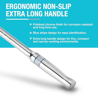 DURATECH Extra Long Handle 1/4-Inch Drive Ratchet, 90-Tooth Ratchet Wrench with 8" Handle and Dust Proof Teardrop Enclosed Head, Reversible, CR-V Steel Made, CR-MO Head, Full Polished, Gifts for Men - size: 1/4" with 8" handle