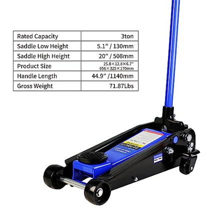 3 Ton Low Profile Floor Jack, Heavy Duty Steel Racing Floor Jack with Single Piston Quick Lift Pump, Lifting Range 5.1"-20", Hydraulic Jack Professional Car Jacks 3 Ton/6000 LBS Capacity, Blue - color: Blue - 3 Ton(Single Pump), Lift 5.1"-20"