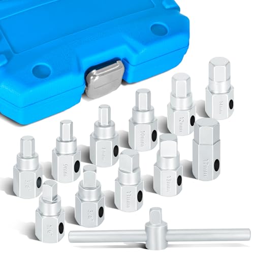 12PCS 3/8" Drive Oil Drain Sump Plug Key Set, Drain Plug Socket Kit | Hex, Square Triangle, Torx, Spline, Sliding Bar, Gearbox, Engine Repair, Mechanic tool, Oil Sump, Differential, Back Axle